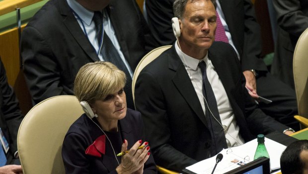 Foreign Affairs Minister Julie Bishop and David Panton at the United Nations summit in New York.