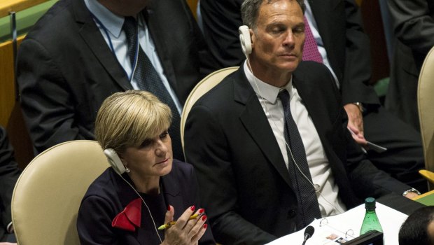 Foreign Affairs Minister Julie Bishop and David Panton at the United Nations summit in New York.