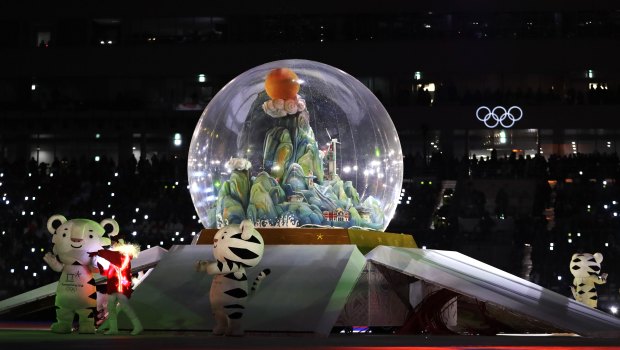 A snow globe takes centre stage during the Winter Olympics closing ceremony in PyeongChang.