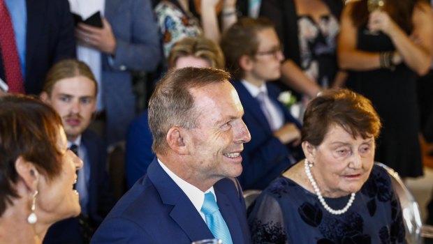 Tony Abbott, wife Margie and mother Fay at the wedding. 