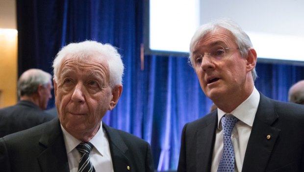 Frank Lowy, pictured with son Steven, and then business partner John Saunders built up their Westfield shopping centre empire from scratch in Australia in the 1960s.