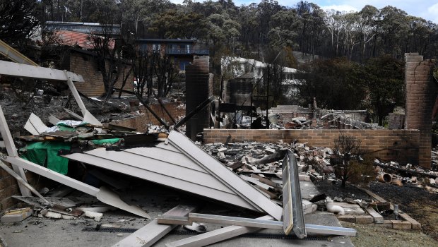 Massive loss: Some of the 69 houses destroyed by the bushfire in the coastal town of Tathra.