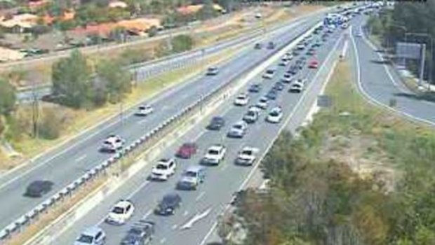 Southbound congestion on the Pacific Motorway through Robina on Saturday.