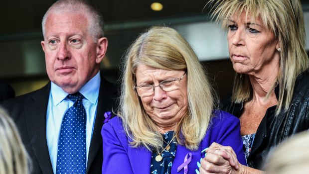 Mark and Faye Leveson with a family friend at Glebe Coroner's Court.