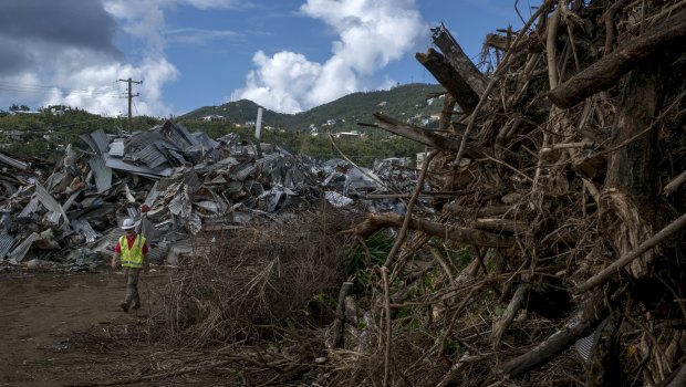 Piles of debris are seen in St. Thomas, US Virgin Islands last month.