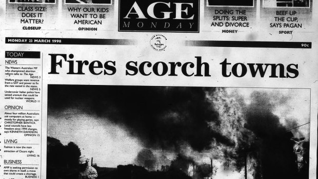 The front page of The Age on March 23, 1998.