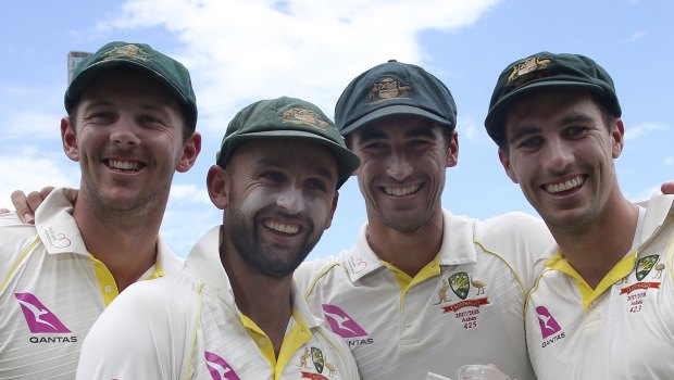 Australia's attack: Josh Hazlewood, Nathan Lyon, Mitch Starc and Pat Cummins.
