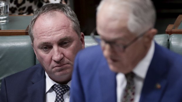 Barnaby Joyce and Malcolm Turnbull during question time on Monday.