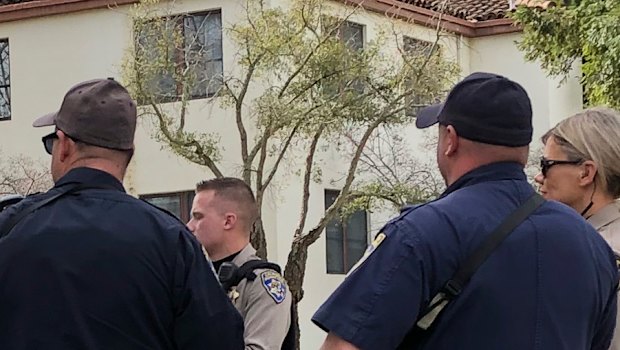 Police at the scene of the shooting at a California veterans home.