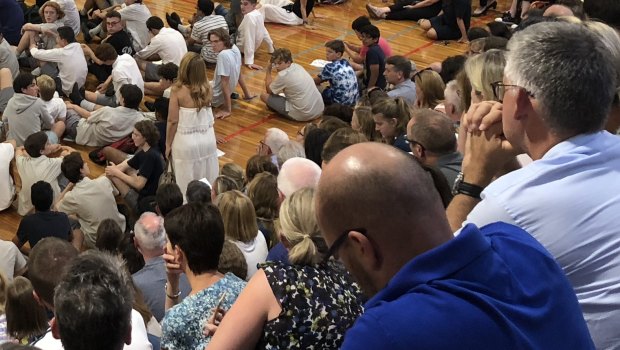 Trinity Grammar headmaster Michael Davies addresses the school community at an emergency meeting on Friday.