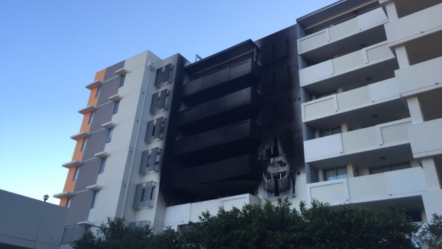 Damage to a Chermside apartment building where fire broke out overnight.