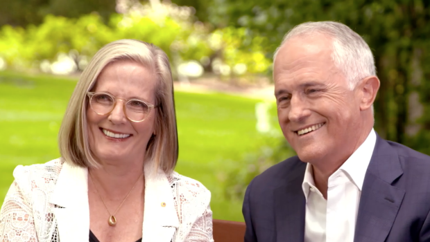 Malcolm Turnbull and his wife Lucy, with whom he discussed the ban on ministers and staffers having sex.
