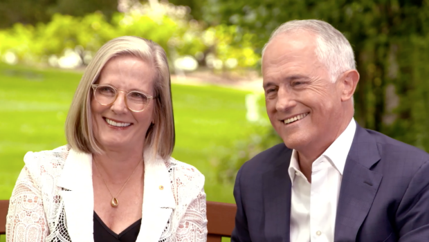 Malcolm Turnbull and his wife Lucy, with whom he discussed the ban on ministers and staffers having sex.