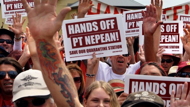 Protesters objected to a proposal to develop the quarantine station at Point Nepean.