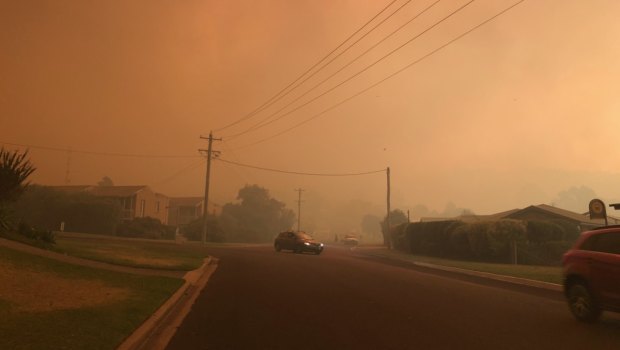 Fires burn near Tathra on Sunday as record maximum temperatures were set in towns across the NSW South Coast.
