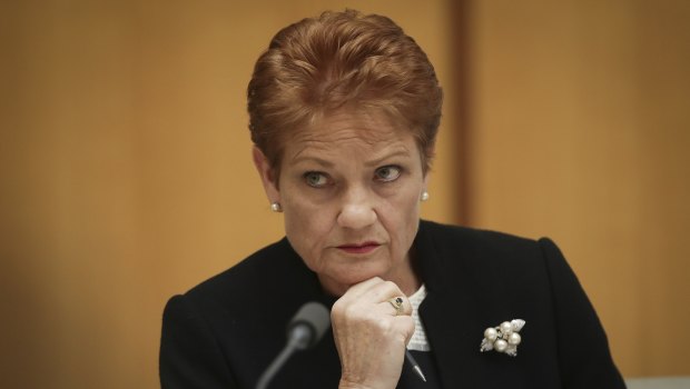 Senator Pauline Hanson during an estimates hearing at Parliament House