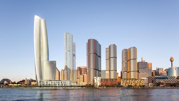 Artist impression of Crown Sydney (far left) in Barangaroo. 