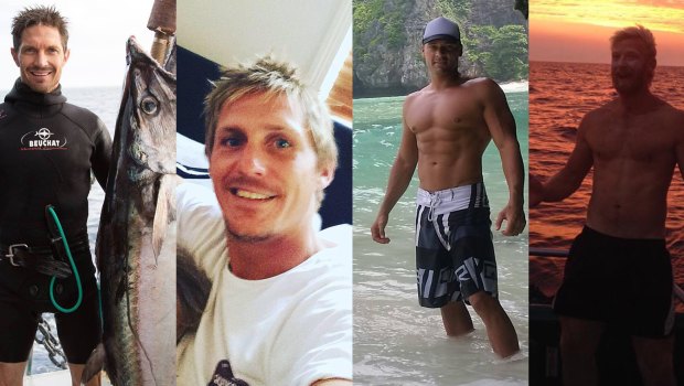 (Left to right) Skipper Ben Leahy, Adam Hoffman, Eli Tonks and Adam Bidner are missing after a trawler accident off the Queensland coast near 1770.