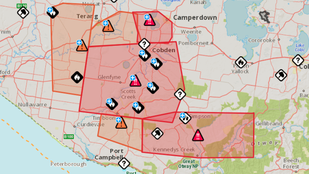 The CFA has issued a number of emergency warnings in the state's south-west.