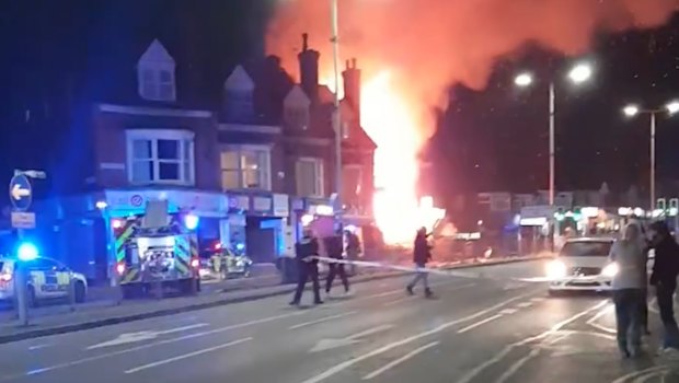The blast on Hinckley Road, in Leicester, England (Graeme Hudson)