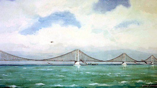 Artist's impression of a proposed bridge across the English Channel, circa 1981