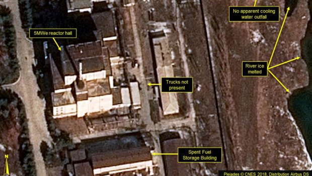 Steam, top left, and other activities observed at a North Korea reactor. 
