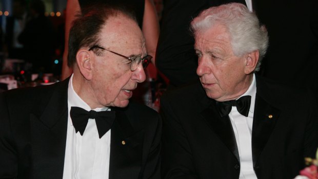 Rupert Murdoch and Frank Lowy deep in conversation in 2009.