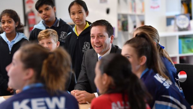 Matthew Guy during a visit to Kew Primary School this month.