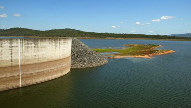Wivenhoe Dam, pictured here during last decade's drought,  was at 67 per cent on Monday.