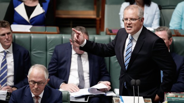 Prime Minister Malcolm Turnbull and Treasurer Scott Morrison during Question Time