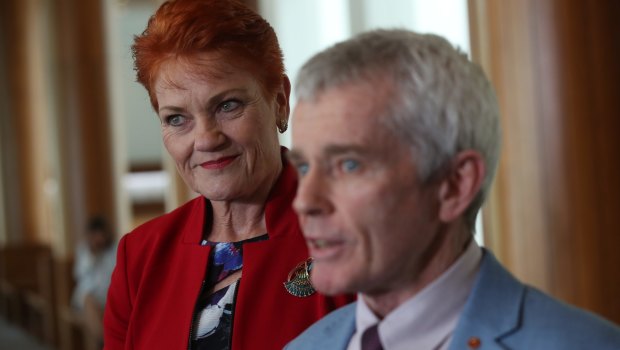 Malcolm Roberts with Senator Pauline Hanson after the High Court ruled him ineligible to sit in Parliament.