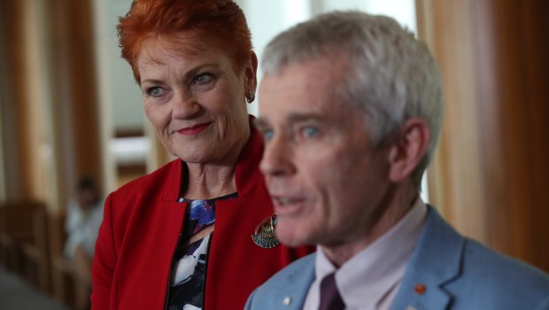 Malcolm Roberts with Senator Pauline Hanson after the High Court ruled him ineligible to sit in Parliament.