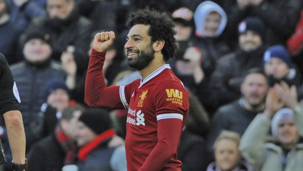 Mo Salah celebrates his goal.