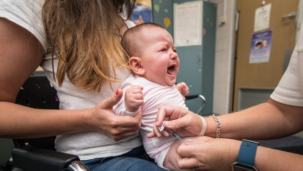 Ella with her mother Gabriela Marighetto received her vaccinations in Footscray.