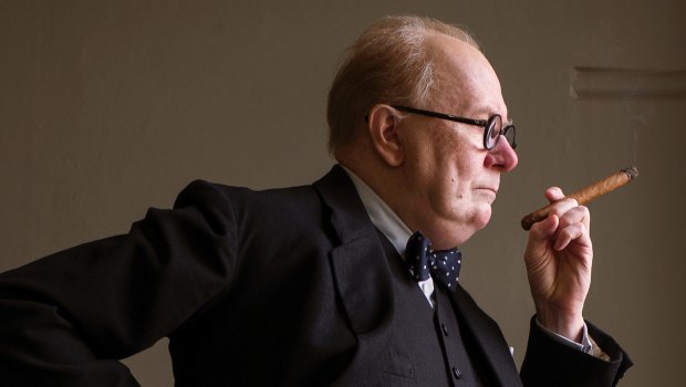 Gary Oldman as Winston Churchill in a scene from Darkest Hour.