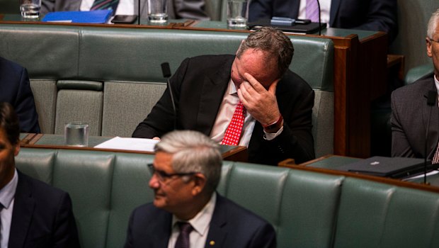 Barnaby Joyce as a backbencher in Parliament on Monday.