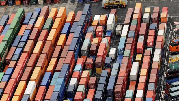 Shipping containers on the Port of Melbourne docks.