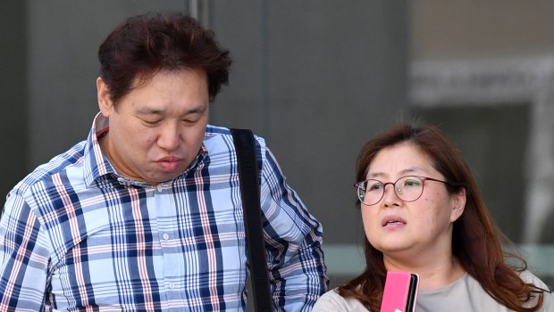 The family of slain Korean student Eunji Ban are seen at the Brisbane Supreme Court.