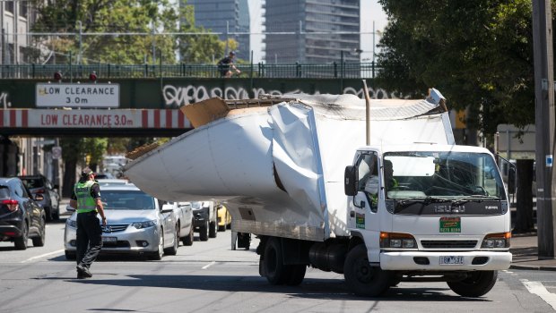 Another truck has lost its battle against the Montague Street bridge.