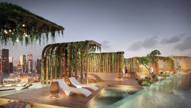 The plans include a rooftop pool area.