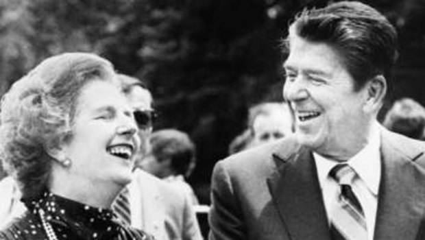 Margaret Thatcher and Ronald Reagan.