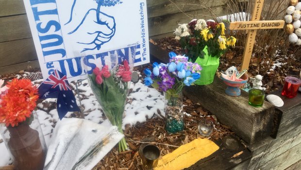 A memorial to Justine Damond in Minneapolis following the charging of former policeman Mohamed Noor over her death. 