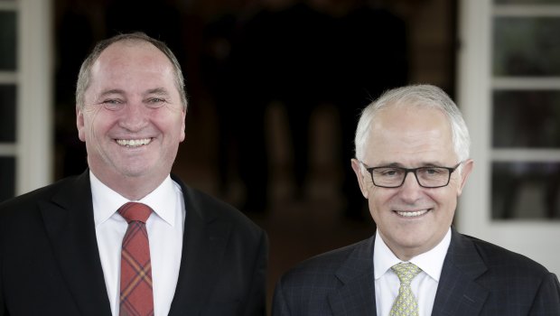 All smiles: Deputy Prime Minister Barnaby Joyce and Prime Minister Malcolm Turnbull.