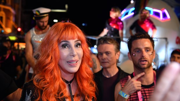 Cher at the 2018 Mardi Gras Parade in Sydney.