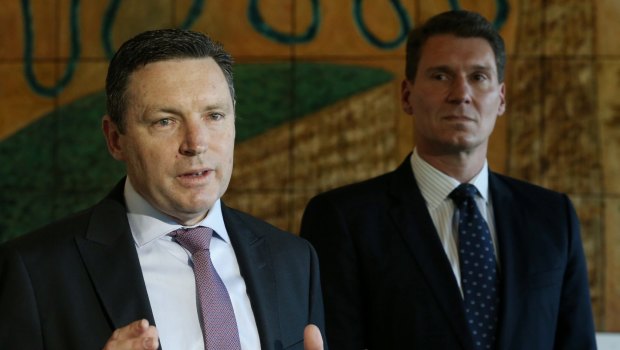 Lyle Shelton, who will step down as managing director of the Australian Christian Lobby, with Senator Cory Bernardi.