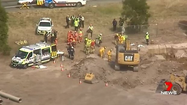 The scene of the trench collapse on Wednesday.