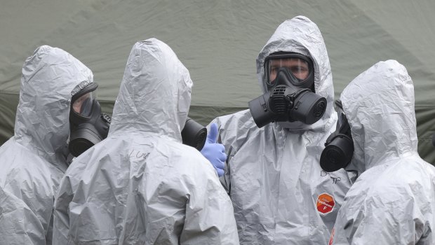 Military personnel conduct their investigations into the Skripal poisoning case in Salisbury.