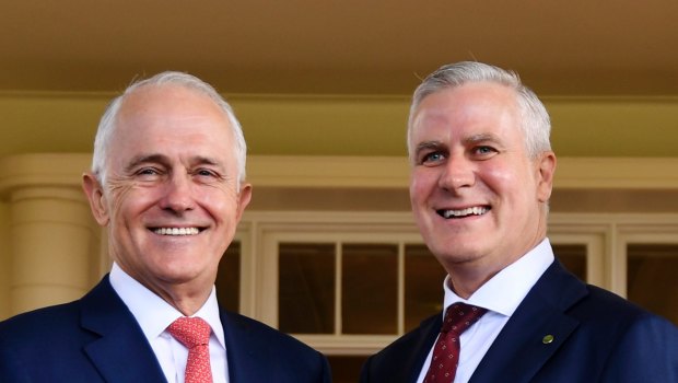 Prime Minister Malcolm Turnbull with newly installed Deputy Prime Minister Michael McCormack at Government House.