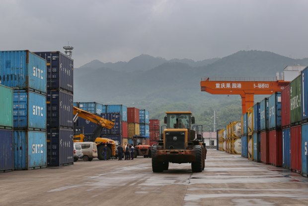 A logistics centre at Chongqing's port,   connecting the Yangtze and the Belt and Road regions.   