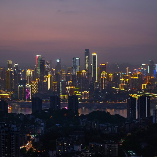 Chongqing – population 30 million – at twilight. 